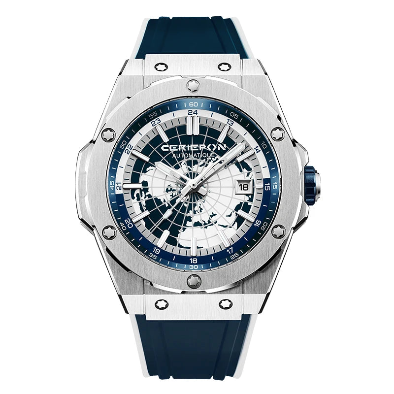 Mechanical Watch for Men Fashion Military Sport Analog Automatic Wristwatch with Silicone Strap Stainless Steel Waterproof Reloj