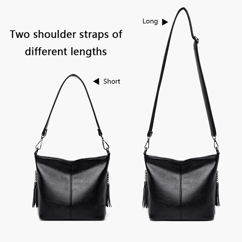 Women's Leather Tote Bag – Elegant Shoulder Handbag with Small Crossbody Strap
