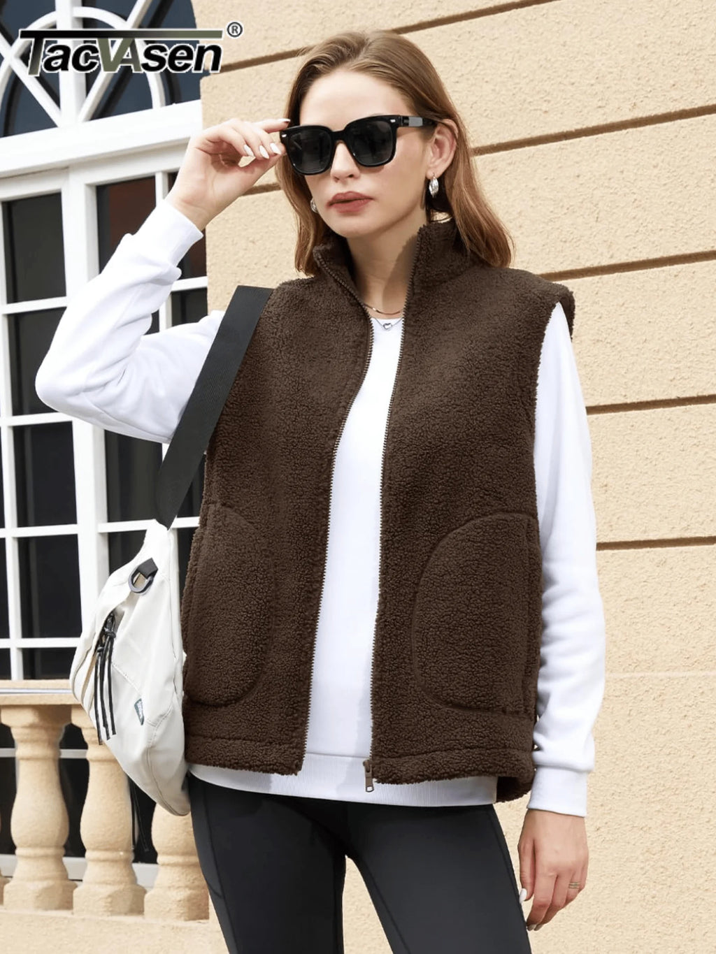 Women’s Fleece Vest – Lightweight Stand-Collar Waistcoat with 4 Pockets