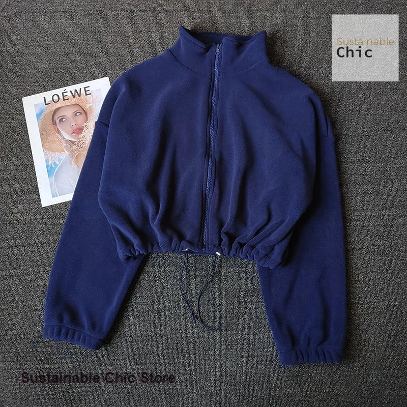 Women’s Zip-Up Sweatshirt Jacket – Loose Fit with Fleece-Style Collar