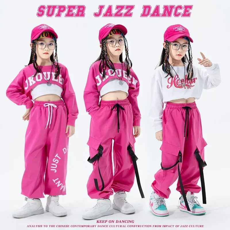 Girls Jazz Dance Performance Dress Girls Hip-hop Suit Cool Belly Button Exposed Clothing Children's Hip-hop Fashion Clothes