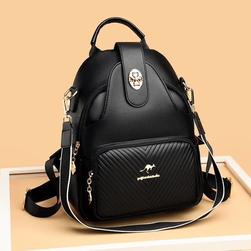 Women's Soft Leather Backpack – Elegant Luxury-Style Shoulder Bag