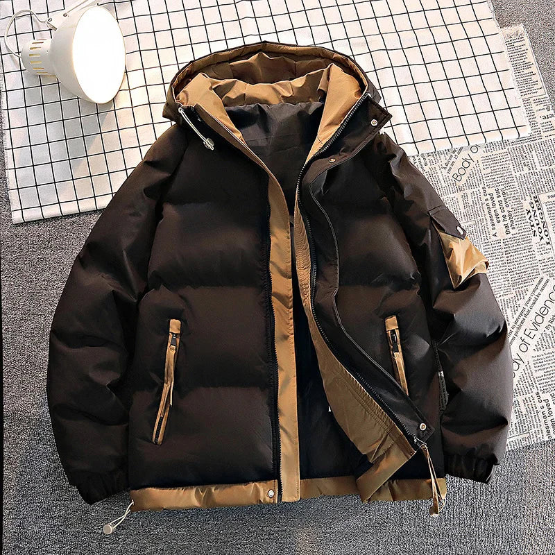 Men's Hooded Puffer Parka – Thick Warm Padded Winter Jacket, Casual Solid Color Coat