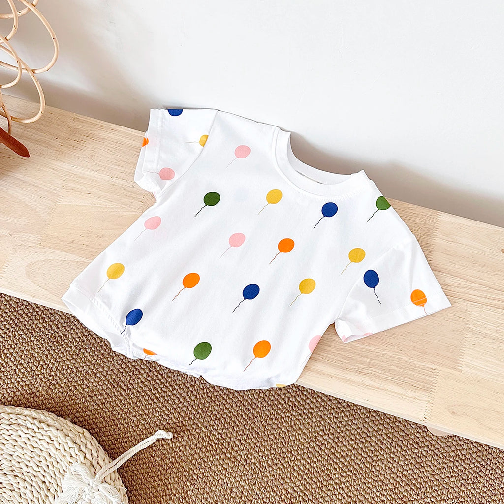 Baby Balloon Print Romper – Short-Sleeve Summer Bodysuit for Boys & Girls