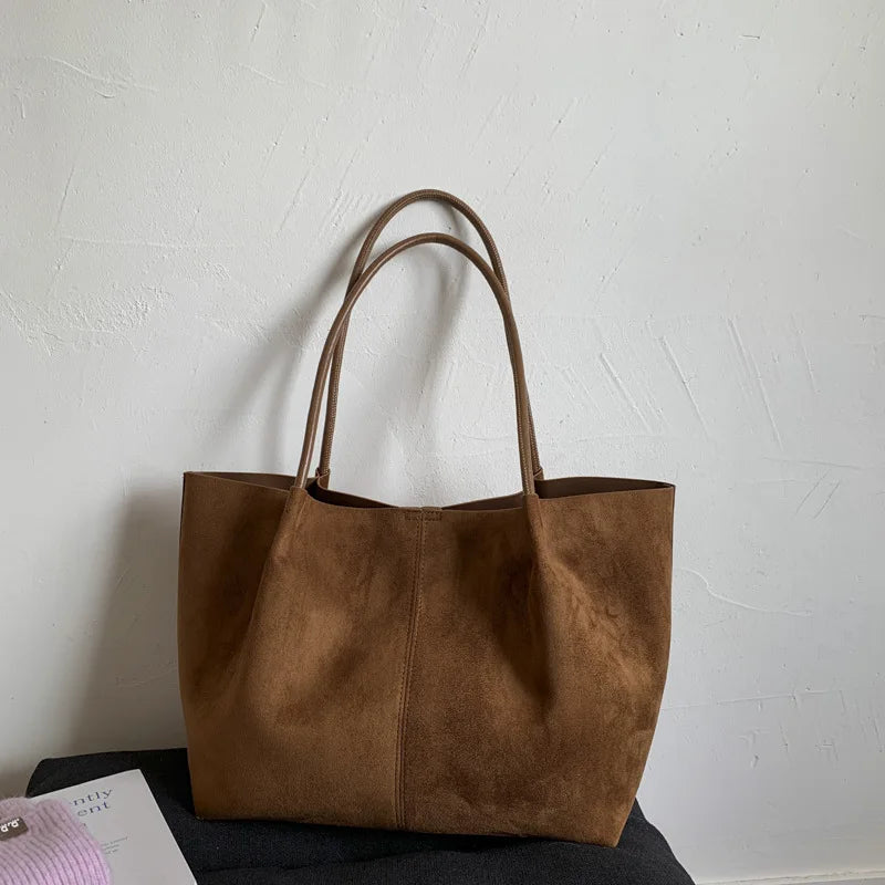 Women's Autumn New Suede Commuter Versatile Large Capacity Tote Bag Casual Simple Shoulder Bag Fashion Commuter Crossbody Bag