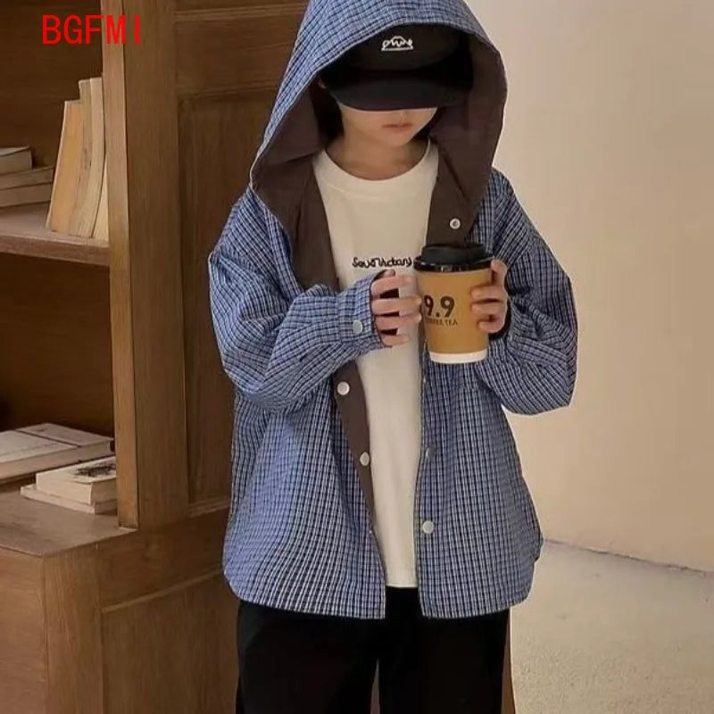 Boys Girls Outerwear Spring Autumn Double-sided Handsome for Teenage Boys Korean Student Hooded Windbreaker Children's Clothing