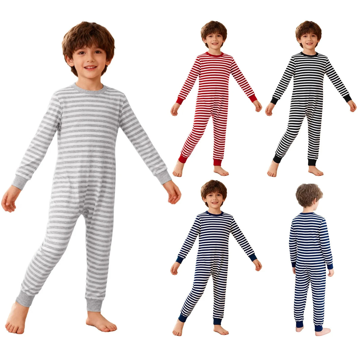 Children Special Needs Adaptive Clothing Long Sleeve Anti-Strip Back Zipper Striped Rompers Boys Girls Wearing All Day Jumpsuit