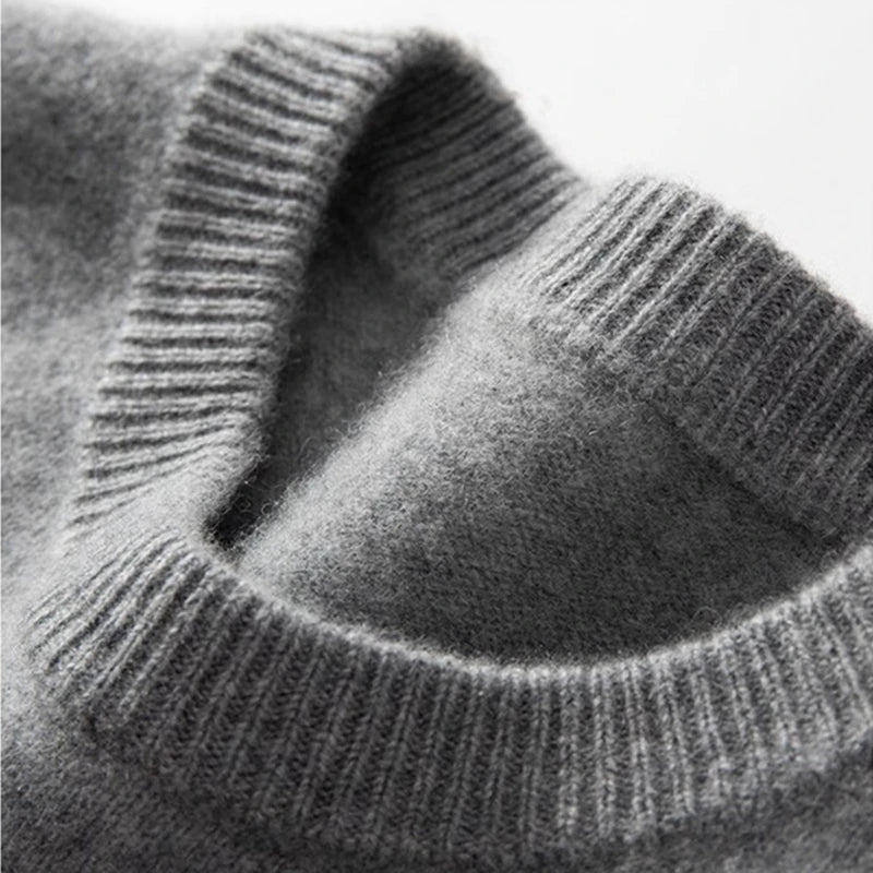 Men's 100% Cashmere Sweater – Classic Crew Neck Knit Pullover for Autumn and Winter