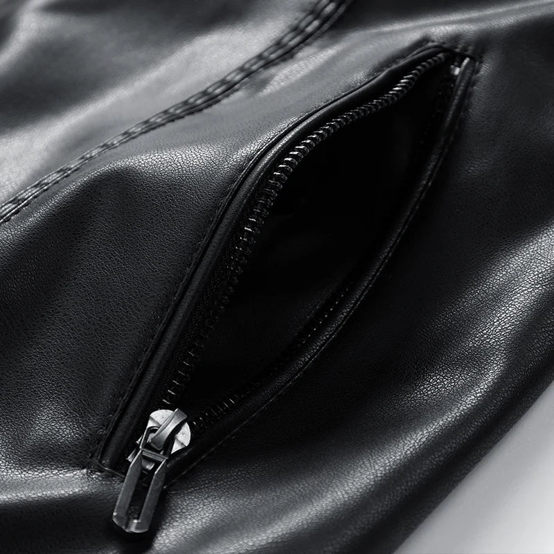 Men's Black Leather-Look Motorcycle Jacket – Fleece-Lined Winter Coat, Oversized Plus Size 6XL–8XL (Copie)
