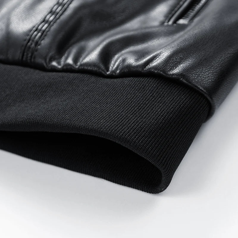 Men's Black Leather-Look Motorcycle Jacket – Fleece-Lined Winter Coat, Oversized Plus Size 6XL–8XL (Copie)