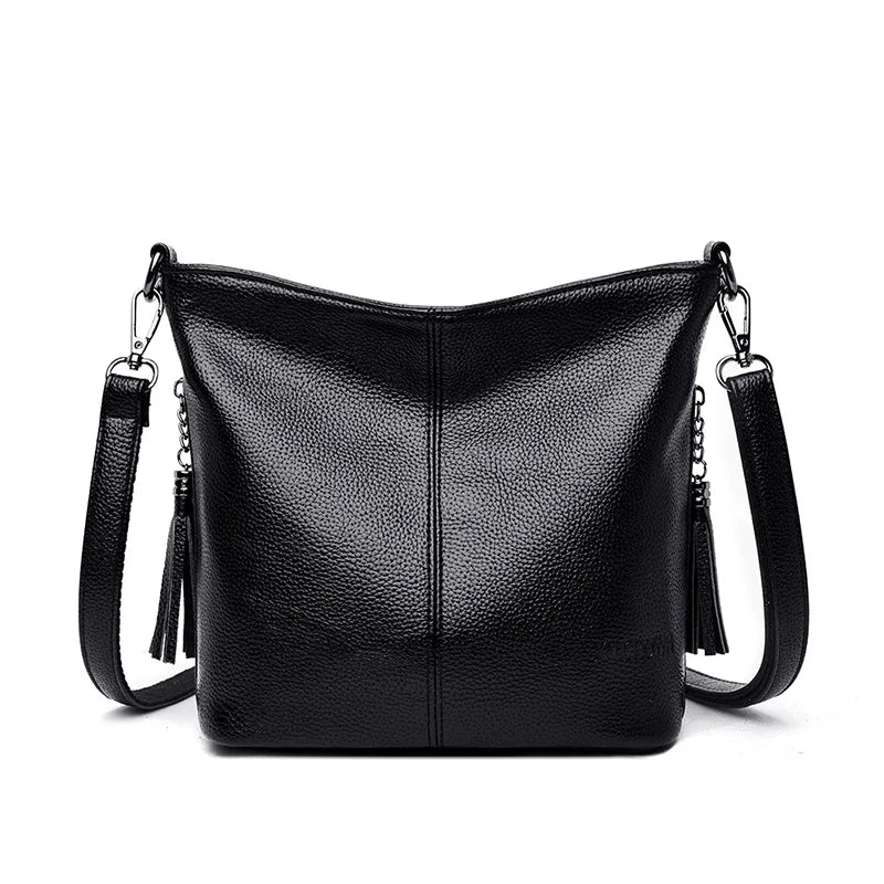 Women's Leather Tote Bag – Elegant Shoulder Handbag with Small Crossbody Strap
