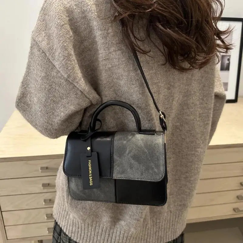 Women's PU Leather Tote Bag – Retro Plaid Patchwork Shoulder and Crossbody Handbag
