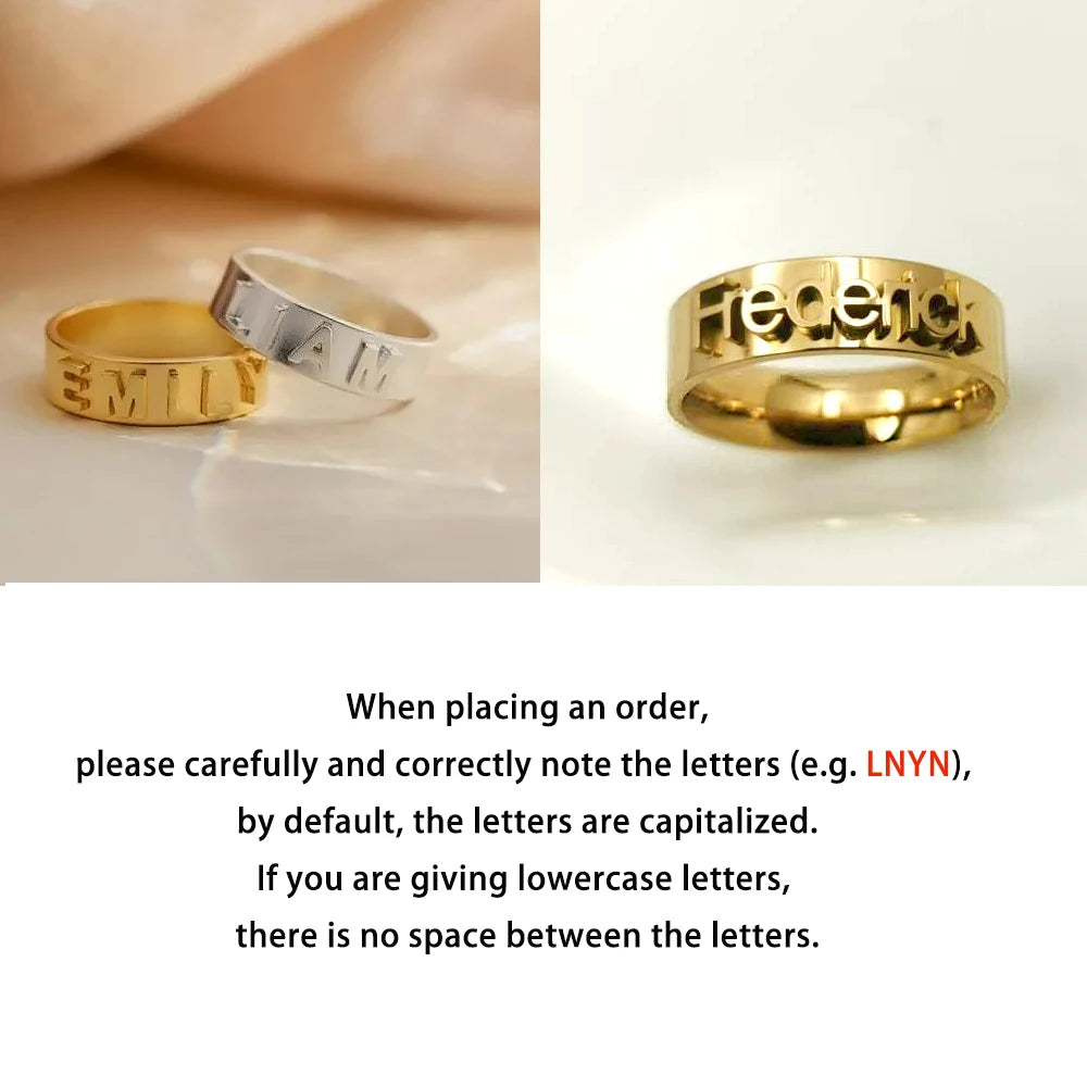 Personalized Name Ring – Custom Initial Gold-Tone Stainless Steel Ring for Couples