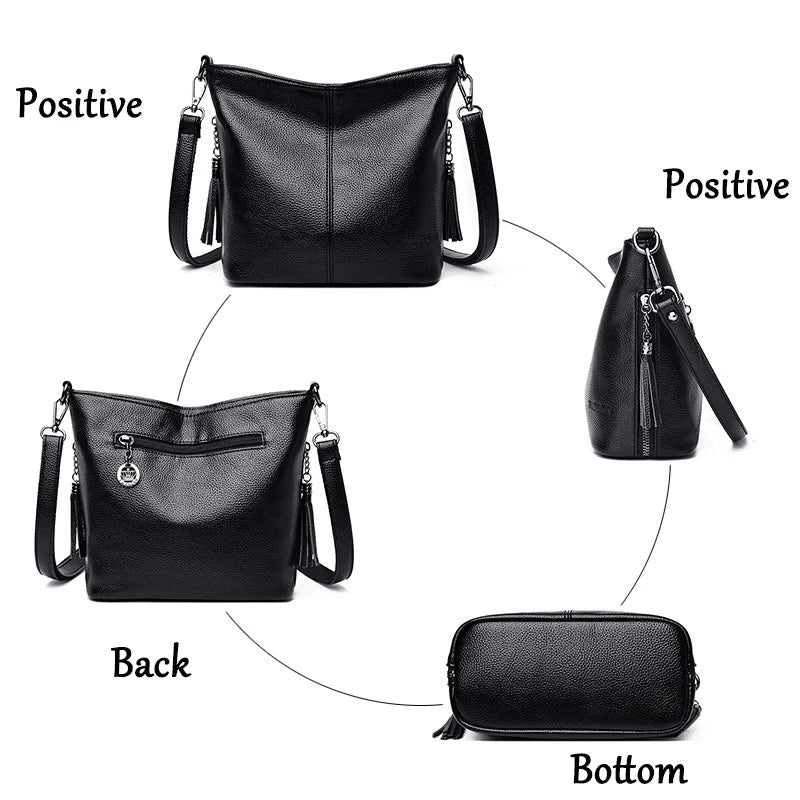 Women's Leather Tote Bag – Elegant Shoulder Handbag with Small Crossbody Strap