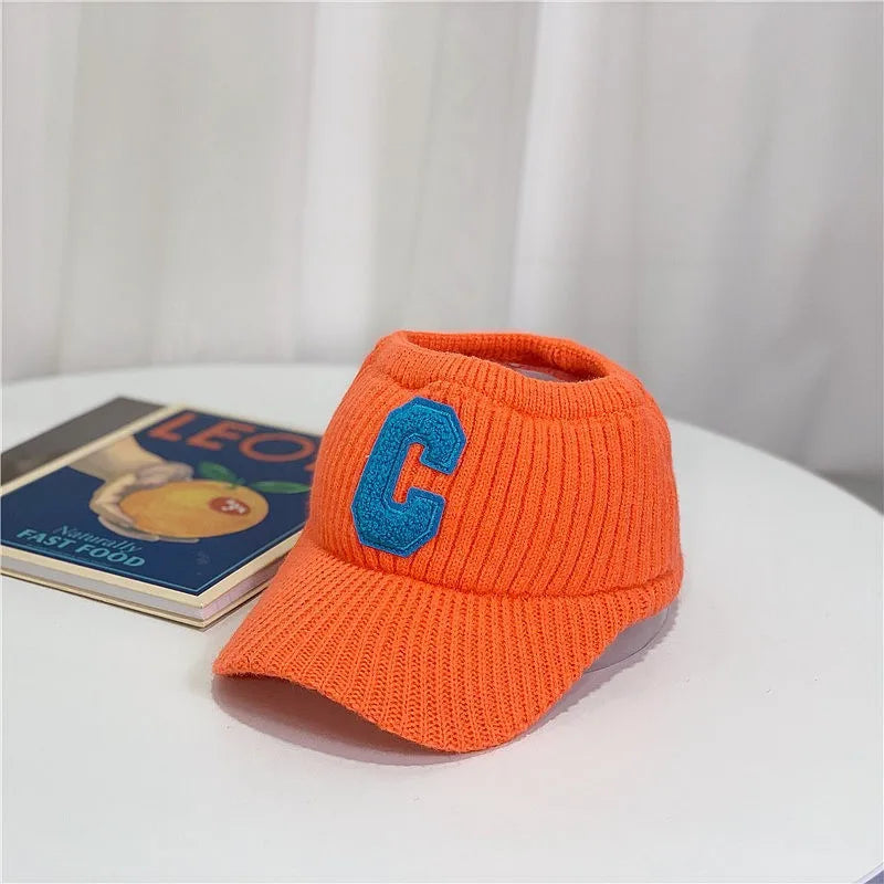 Unisex Knitted Visor Beanie Hat – Striped Winter Cap with Plush Lining