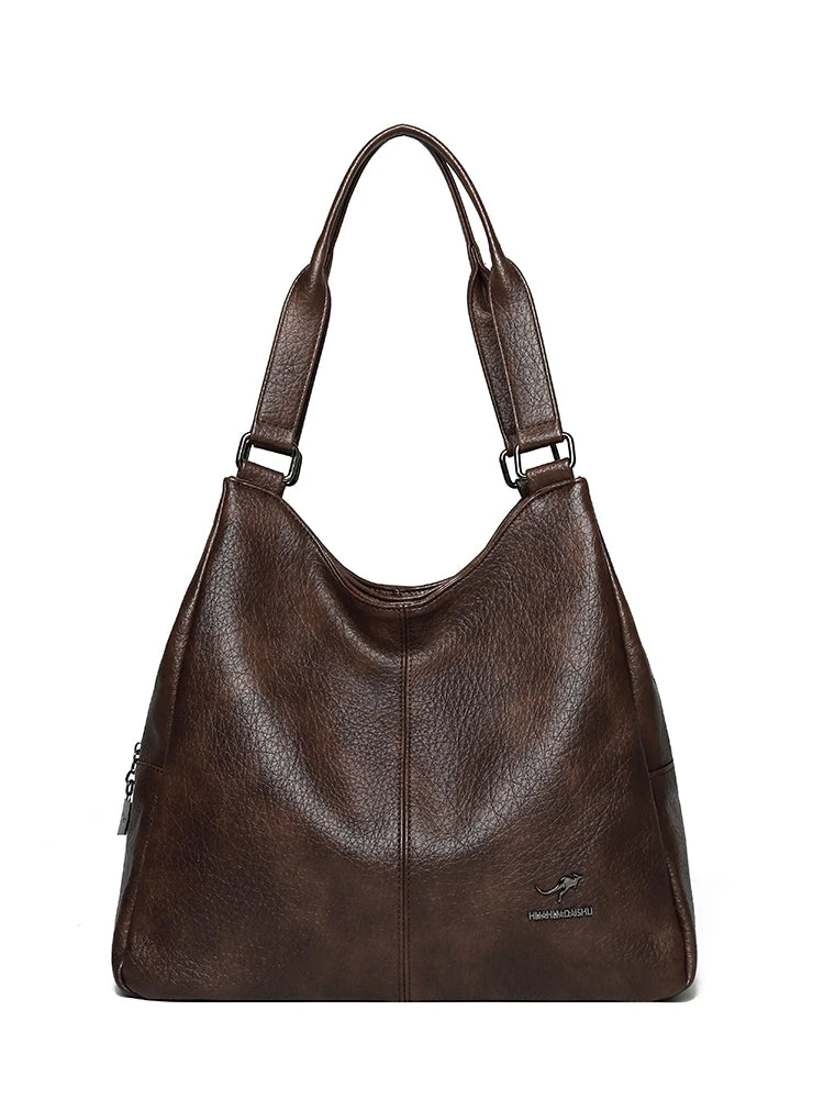 Women's Soft Leather Tote Bag – Luxury Three-Layer Shoulder Handbag