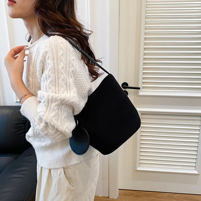 Women's Suede Bucket Bag – Large-Capacity Shoulder Tote for Everyday Use