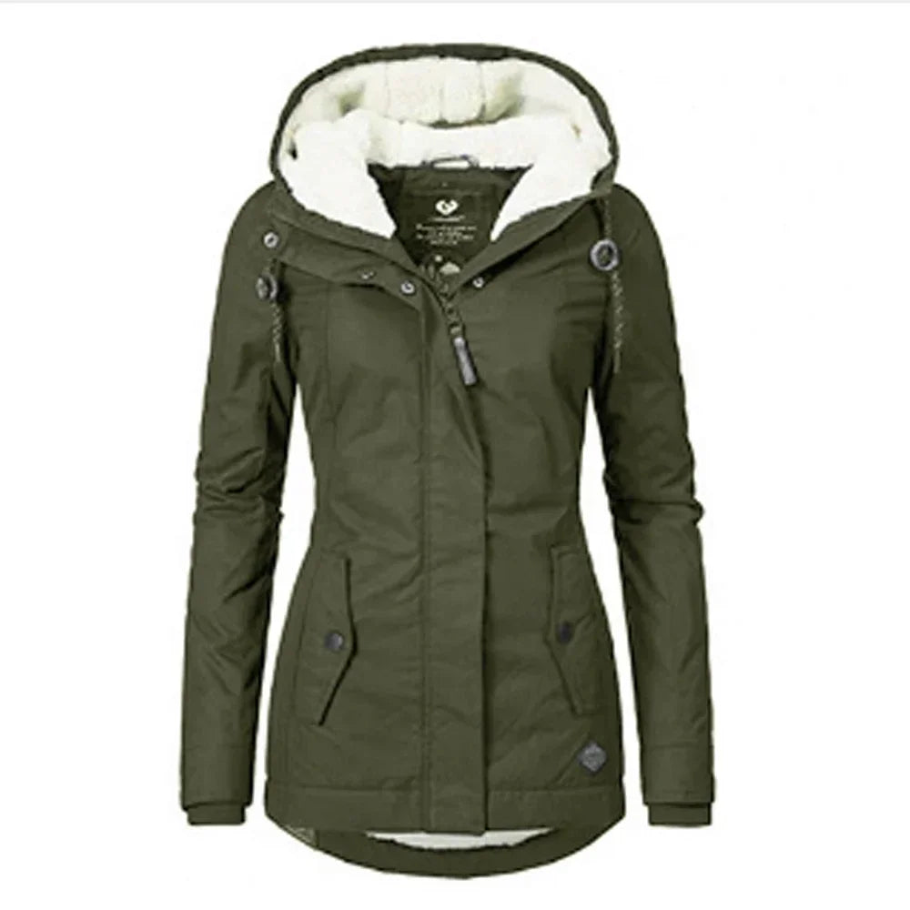 UZZDSS Women's Mid-Length Hooded Winter Parka – Thick Warm Plush-Lined Padded Coat