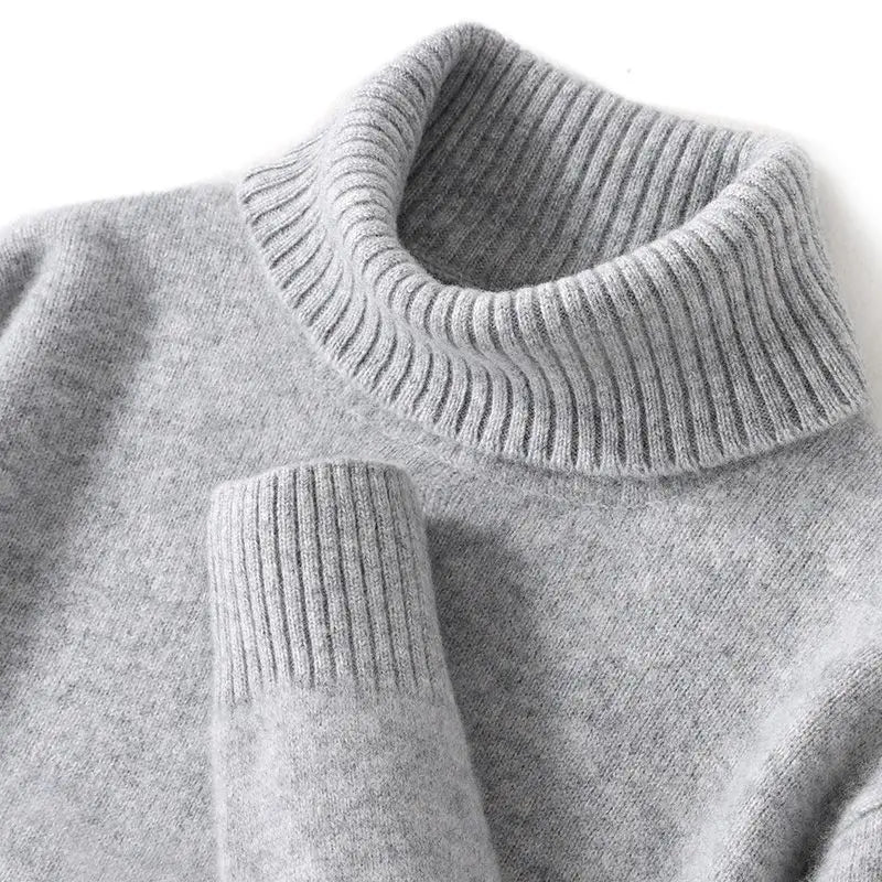 Men's High-Neck Cashmere Sweater – Thick Loose-Fit Knit Pullover for Autumn and Winter