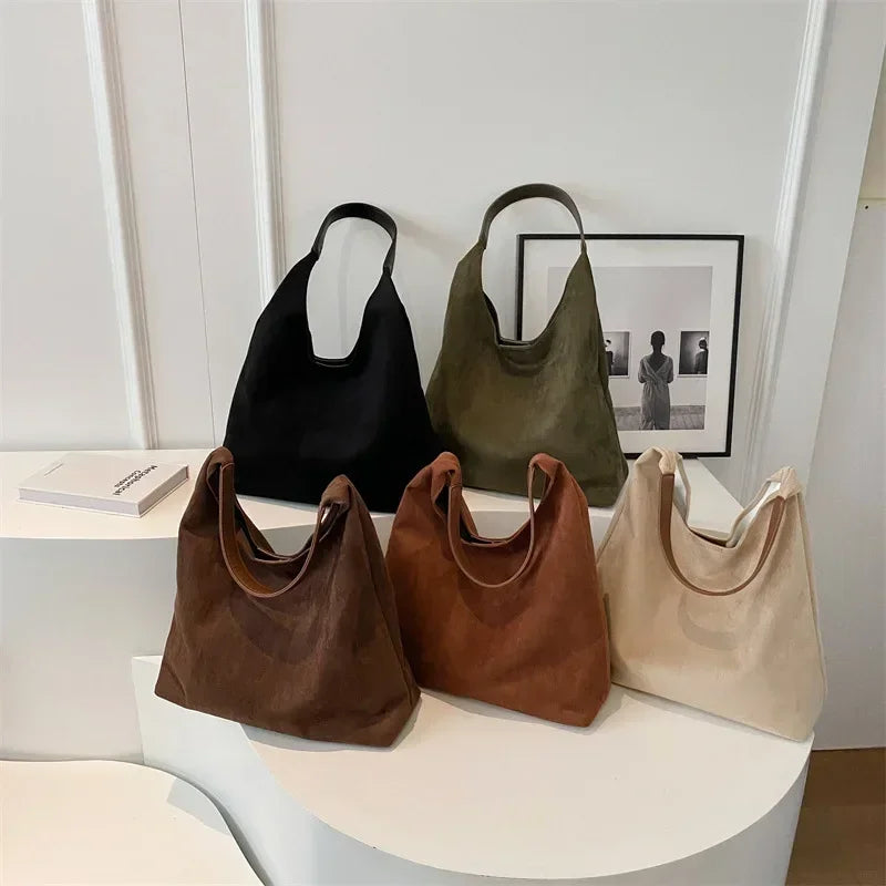Women's Suede Shoulder Bag – Vintage Large-Capacity Tote with Top Handle