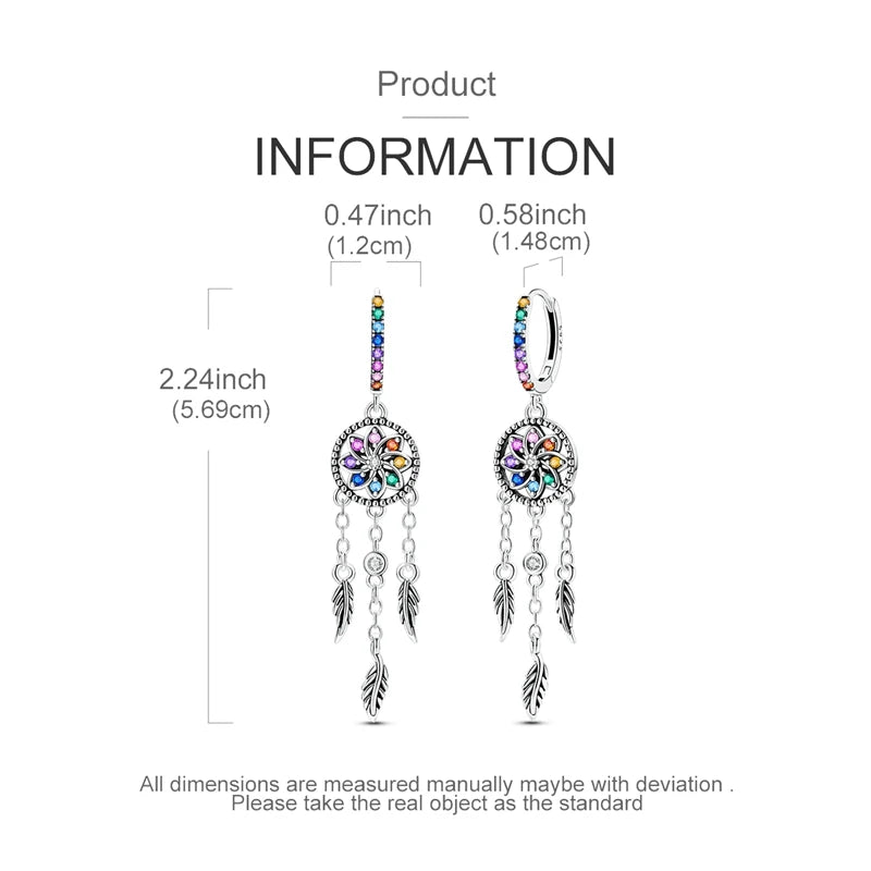 925 Sterling Silver Dreamcatcher Earrings – Colorful Tassel Drop Earrings for Women