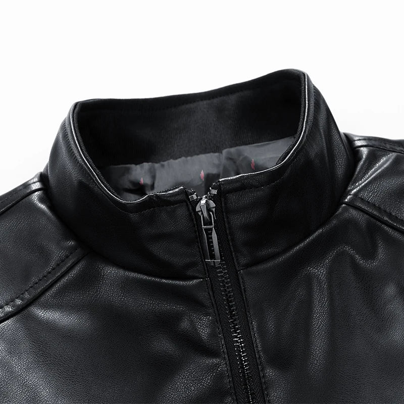 Men's Black Leather-Look Motorcycle Jacket – Fleece-Lined Winter Coat, Oversized Plus Size 6XL–8XL (Copie)