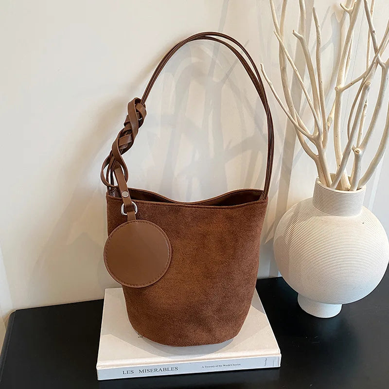 Women's Suede Bucket Bag – Large-Capacity Shoulder Tote for Everyday Use