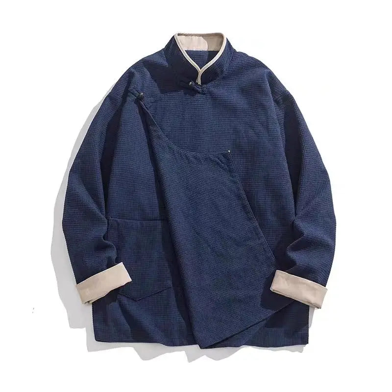 Men's Chinese Tang Style Jacket – Long Sleeve Slanted-Collar Traditional Casual Top