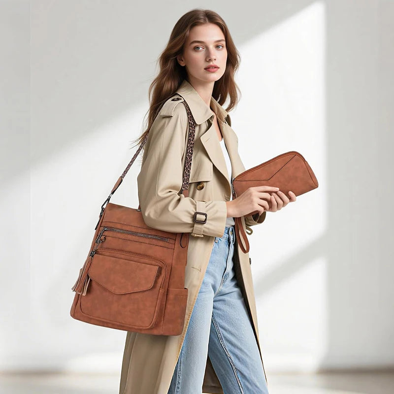 Women's Leather Convertible Backpack Purse – Multi-Pocket Shoulder and Travel Bag