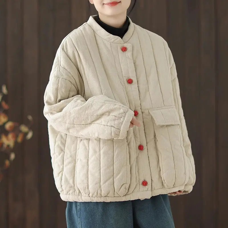 Women’s Cotton-Linen Quilted Jacket – Short Retro Chinese-Style Coat