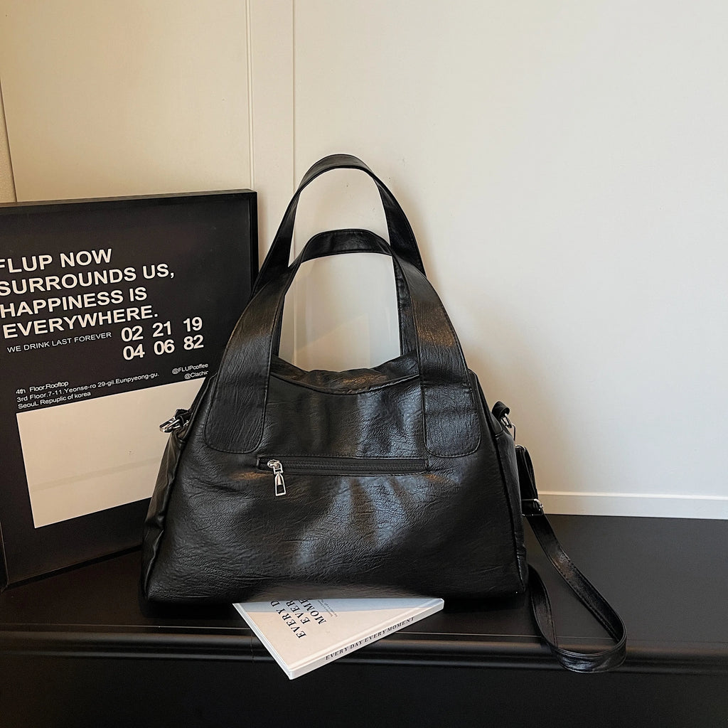 Solid PU Leather Handbags Large Capacity Vintage Shoulder Bags Women Designer French Style Casual Totes Fashion Female Packages