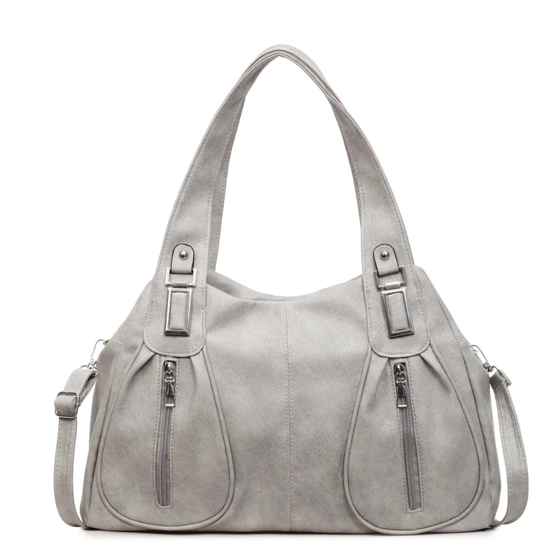 Solid PU Leather Handbags Large Capacity Vintage Shoulder Bags Women Designer French Style Casual Totes Fashion Female Packages