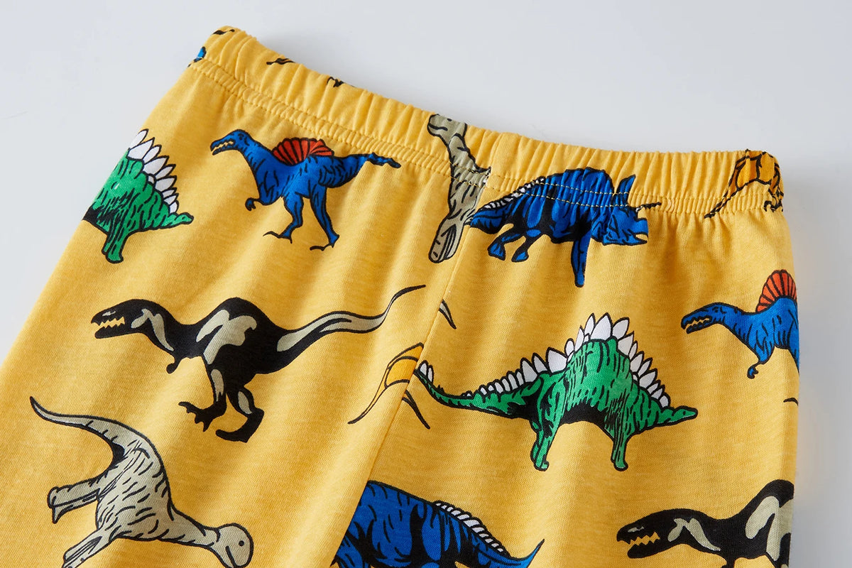 Children's Clothing, 100% Cotton Yellow Full Printed Dinosaur for Comfort Pajamas Set and Sleepwear Set, Boy's 2Ps Home Suit Sui