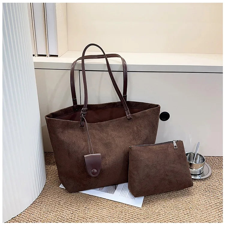 Women's Soft Suede Tote Bag – Large-Capacity Vintage Slouchy Shoulder Bag