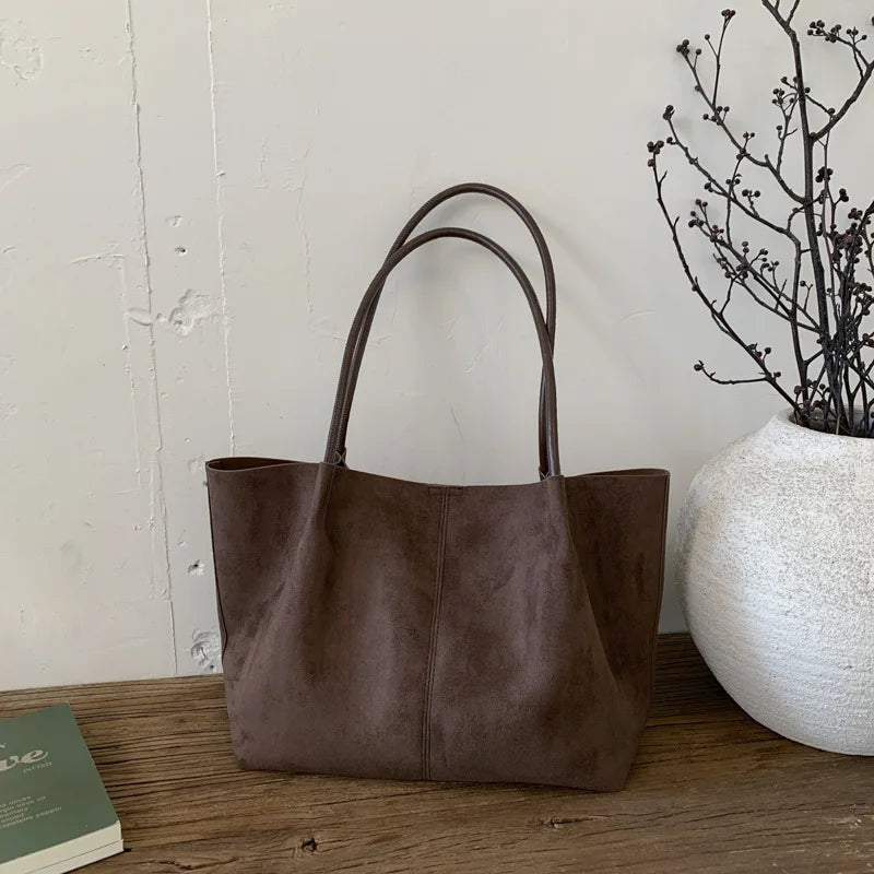 Women's Autumn New Suede Commuter Versatile Large Capacity Tote Bag Casual Simple Shoulder Bag Fashion Commuter Crossbody Bag