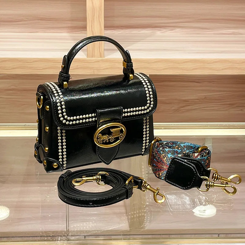 Women's handbag 2025 new autumn and winter high-end retro wide shoulder strap fashionable single shoulder crossbody bag
