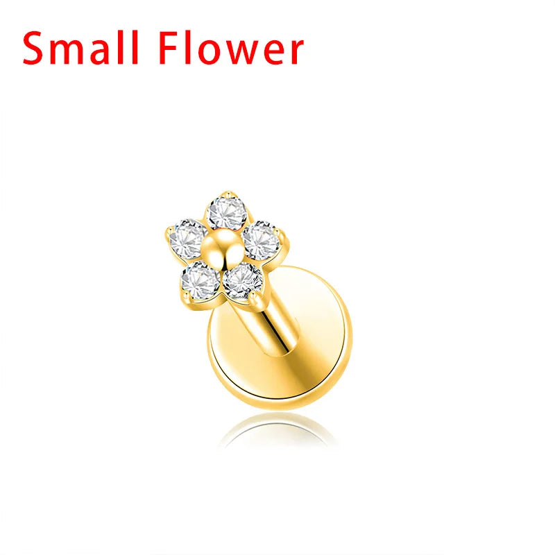 G23 Titanium Colorful Flower Piercing – CZ Heart & Snowflake Cartilage Jewelry