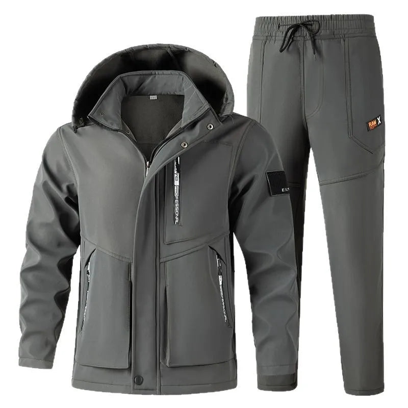 Men's Fleece-Lined Winter Workwear Suit – Thick Warm Windproof Outdoor Workwear