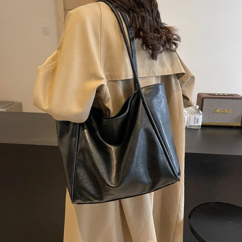Casual PU Tote Bag 2024 Hot Selling Large Capacity Handbag Solid Color Fashion Handbag Fashion Shoulder Bag Bolso De Mujer