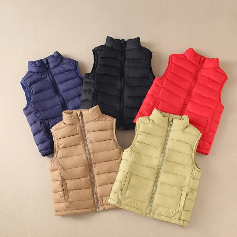 Boys Girls Autumn Down Vest Kids Lightweight Winter Warm Waistcoats Children's Solid Color Sleeveless Jackets Teenager Clothing