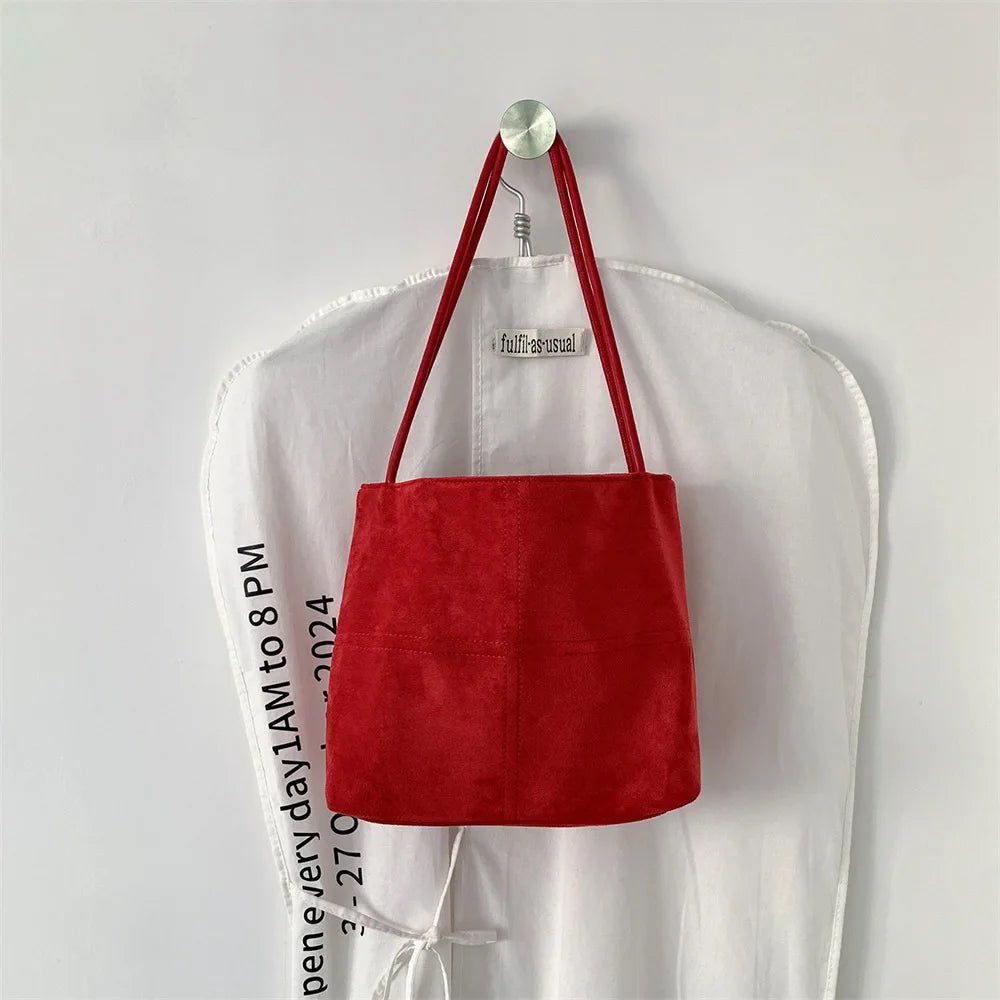 Women's Quilted Faux Suede Tote Bag – Stylish Shoulder and Bucket Handbag for Everyday Use