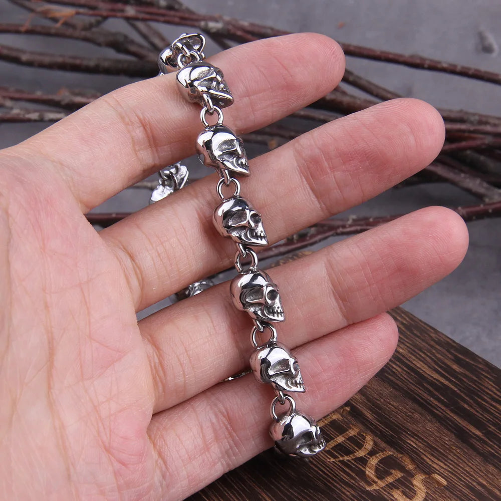 Vintage Skull Link Bracelet for Men – Stainless Steel Gothic Punk Biker Jewelry