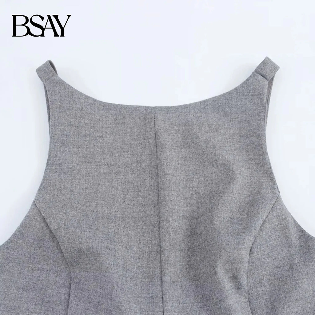 Women’s Backless Crop Top – Bow Detail Side-Zip Sleeveless Blouse