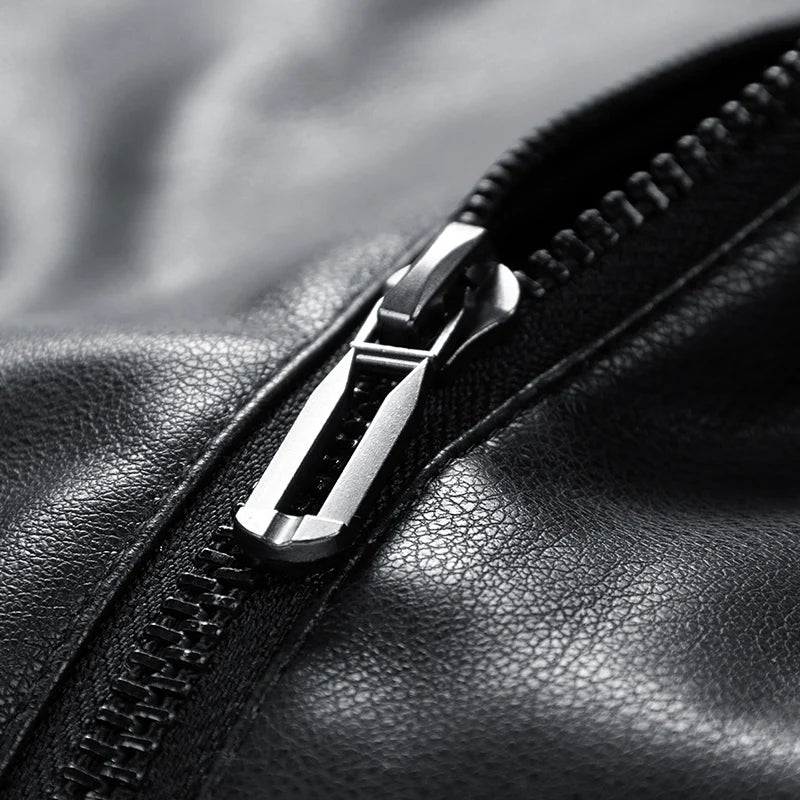Men's Black Leather-Look Motorcycle Jacket – Fleece-Lined Winter Coat, Oversized Plus Size 6XL–8XL (Copie)