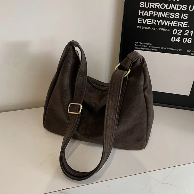 Women's Soft PU Leather Tote Bag – Simple Large-Capacity Shoulder Handbag