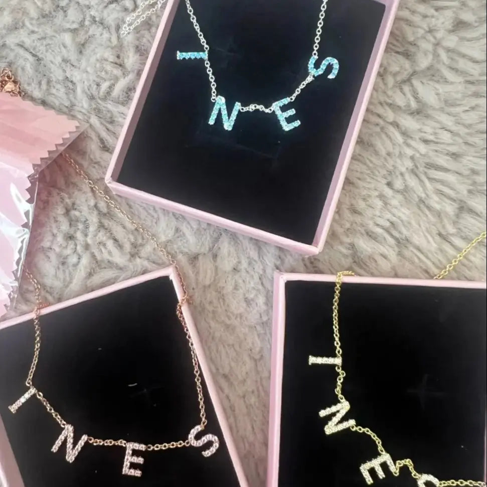 Personalized Name Necklace with Crystal Letter & Birthstone Charms