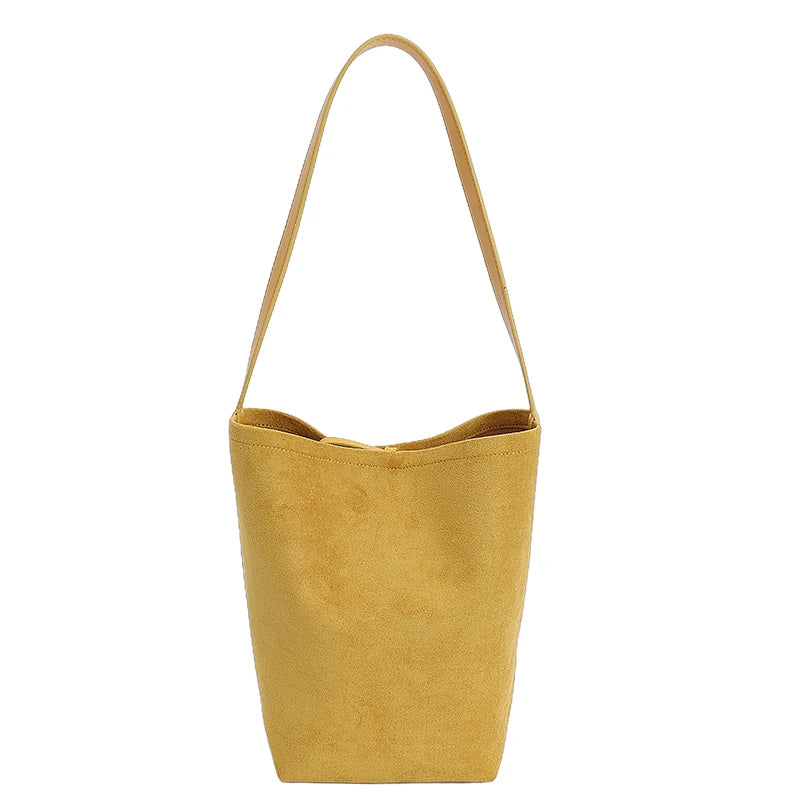 Women's Faux Suede Bucket Bag – Large-Capacity Retro Shoulder Tote Bag