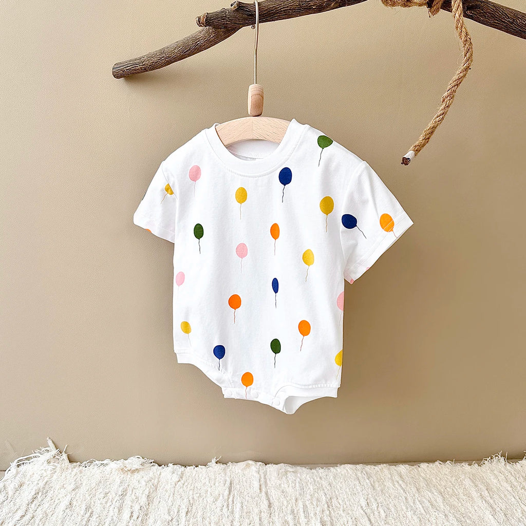 Baby Balloon Print Romper – Short-Sleeve Summer Bodysuit for Boys & Girls