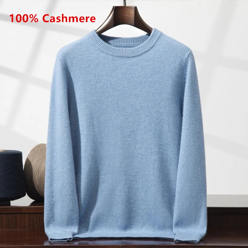 Men's 100% Cashmere Sweater – Classic Crew Neck Knit Pullover for Autumn and Winter