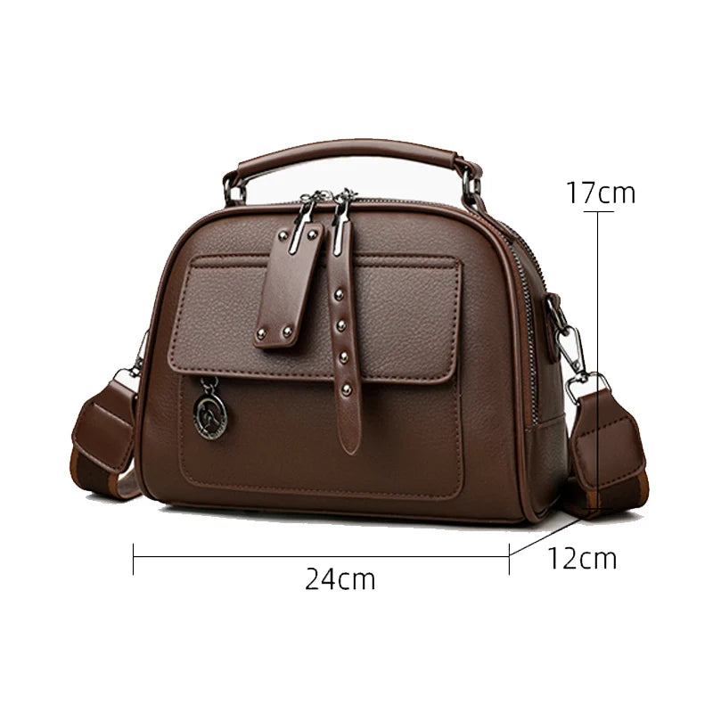 Women's Soft Leather Shoulder Bag – Large Capacity Three-Layer Crossbody Tote Handbag